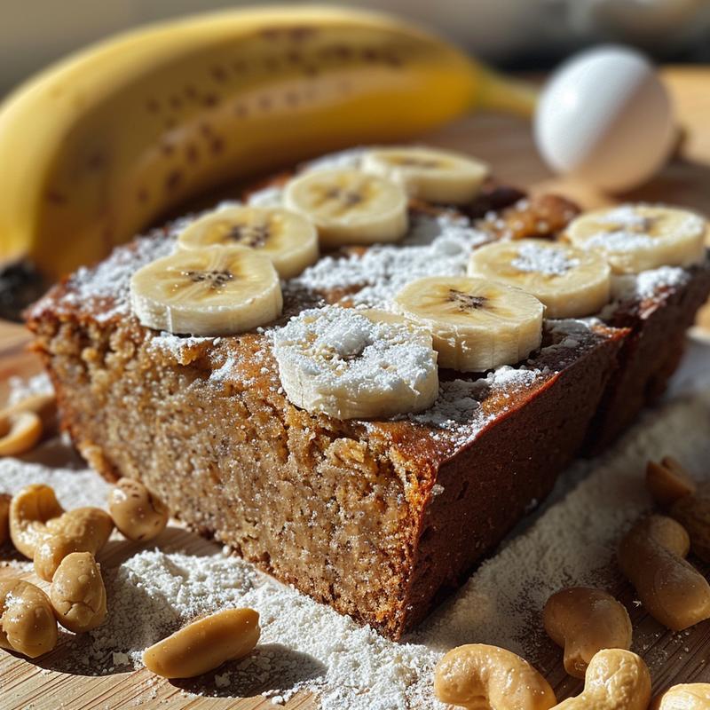Close-up of gluten-free banana bread with visible ingredients.