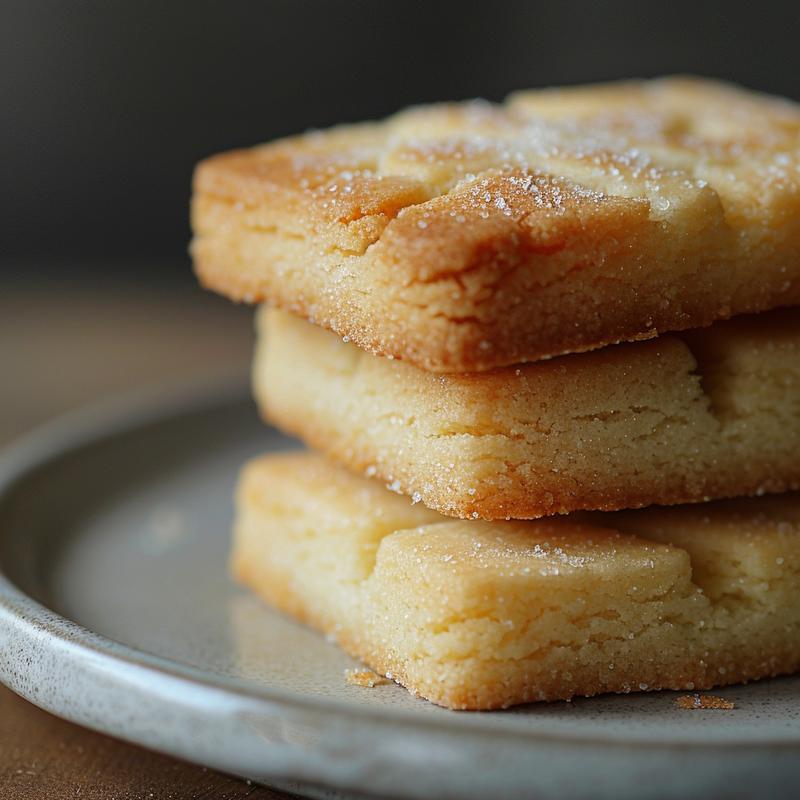 Stack of three flower-shaped shortbread cookies on a gray plate.