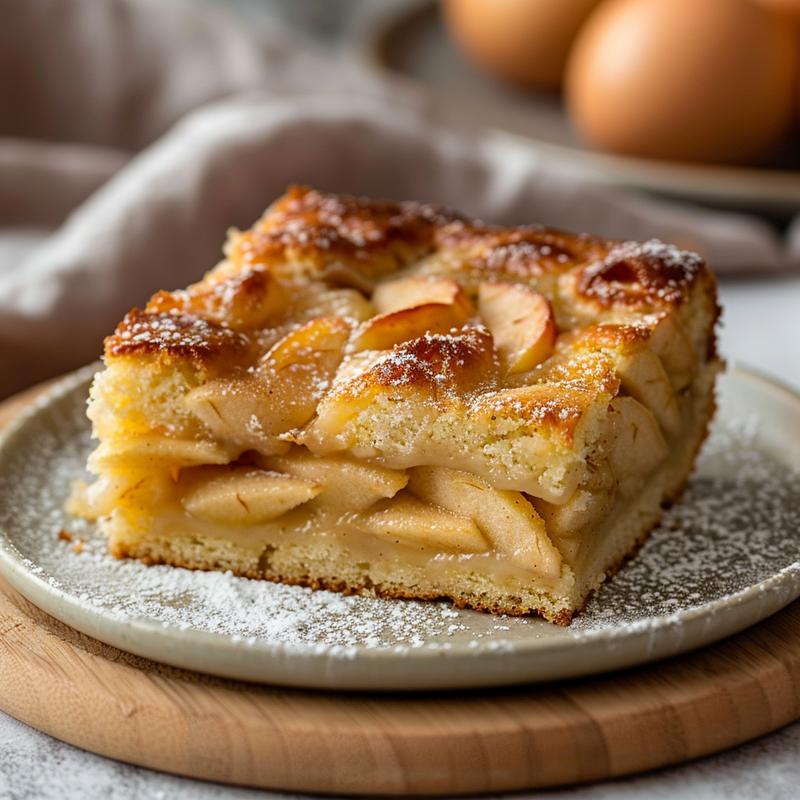 Slice of apple cake on a plate.