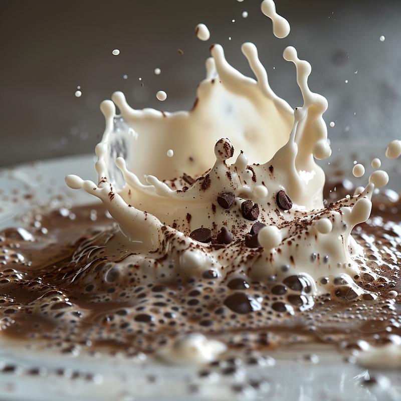 Close-up of non-alcoholic Baileys Irish Cream on a grey plate.
