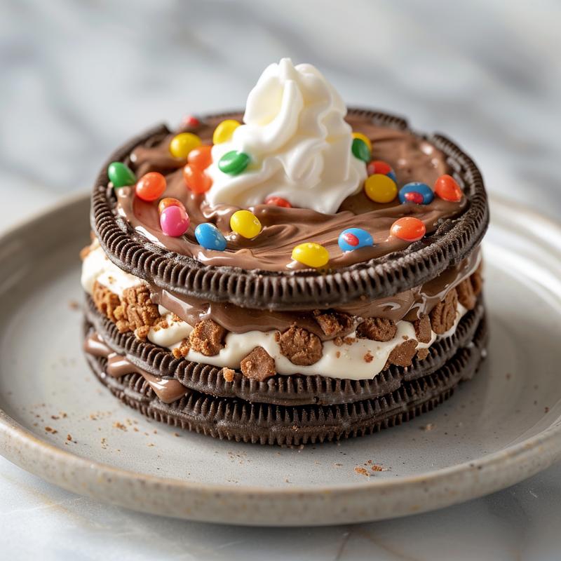 Close-up of an Easter dirt cup dessert with Oreo crumbs, chocolate pudding, whipped topping, and gummy worms.