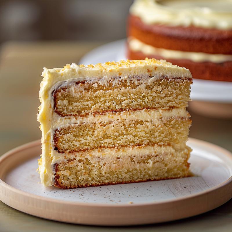 Close-up of a slice of round butterfly cake with meadow design.