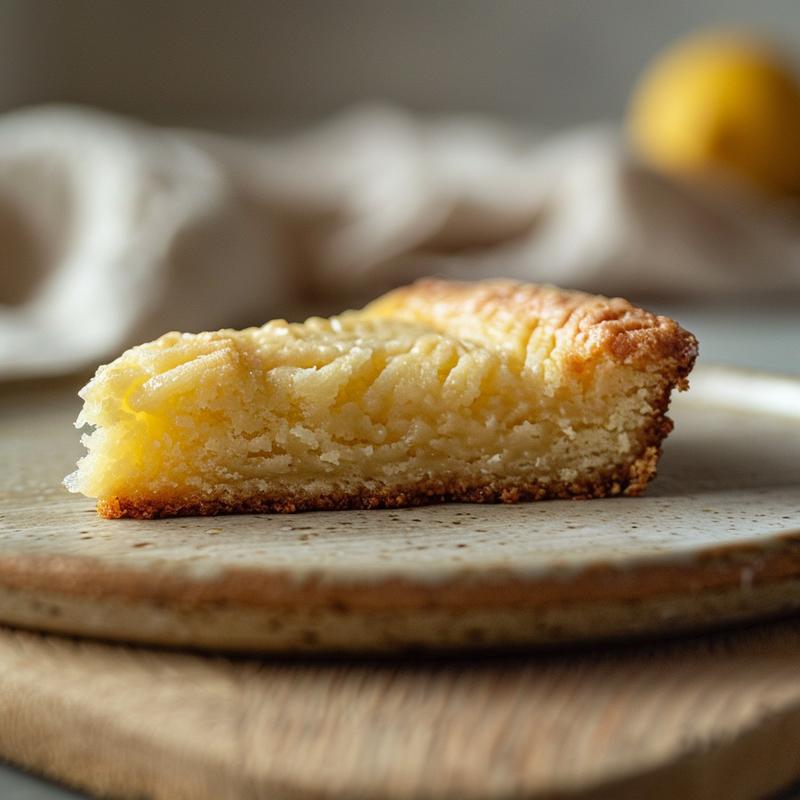 Close-up of a sliced lemon cake mix cookie on a plate.