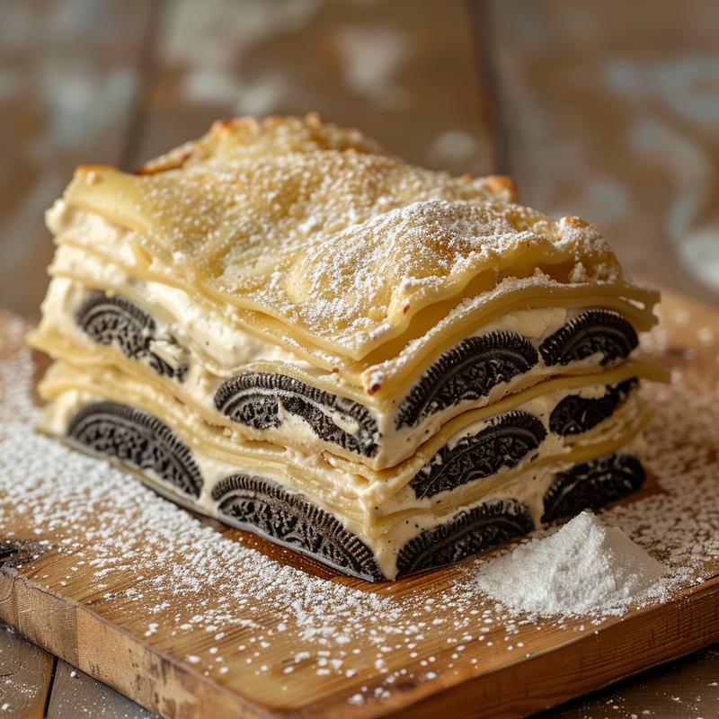 Close-up of a layered Shamrock Shake dessert lasagna slice.