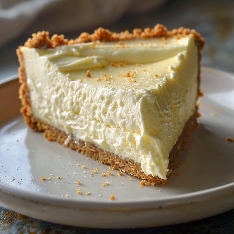 Close-up of a slice of green and white cheesecake on a grey plate.