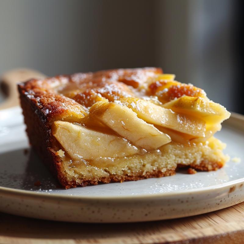 Slice of apple cake on a plate.