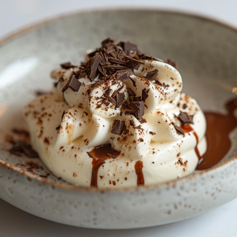 Close-up of non-alcoholic Baileys Irish Cream on a grey plate.