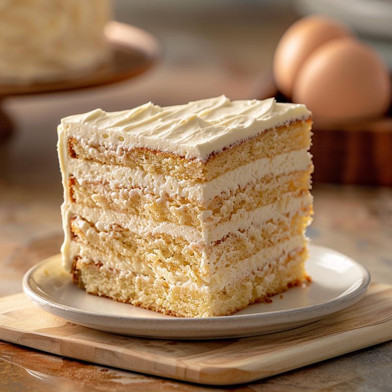 Close-up of a slice of round butterfly cake with meadow design.