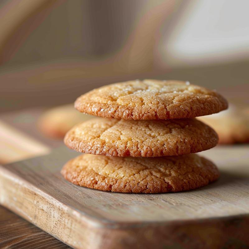 Stack of three sugar cookies with visible ingredients on a light wood board.