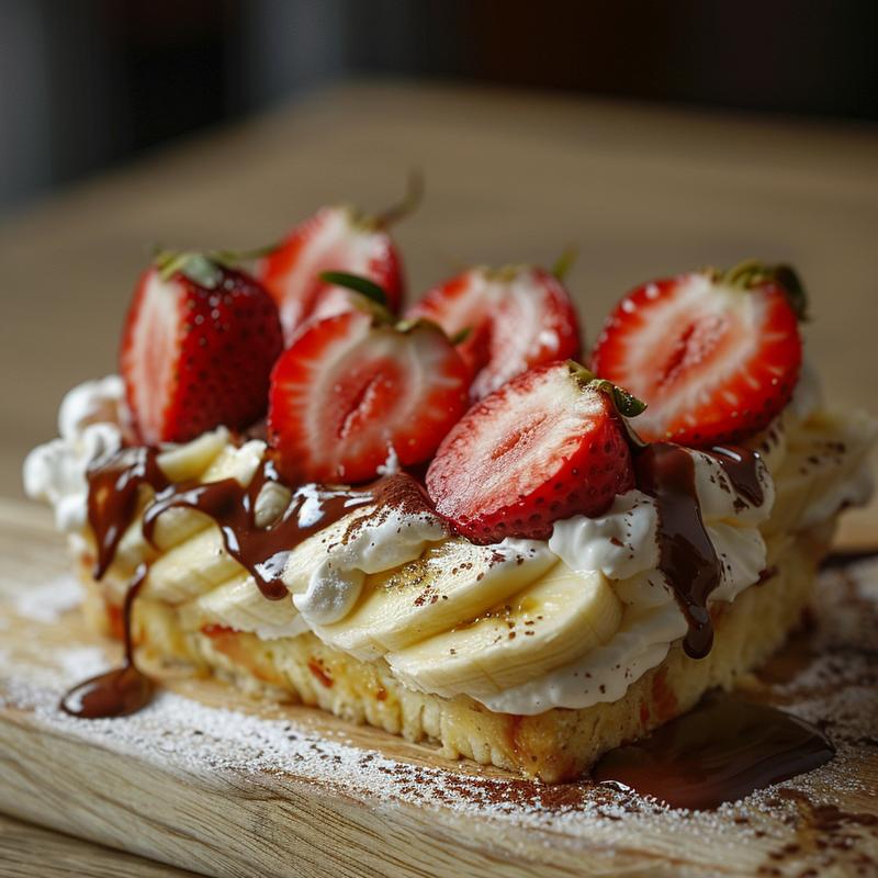 Close-up of a strawberry and banana dessert.